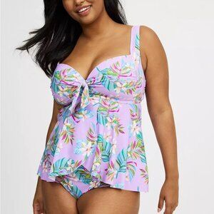 TORRID Wireless Babydoll Tie-Front Tankini TOP ONLY Size 2 NWT
